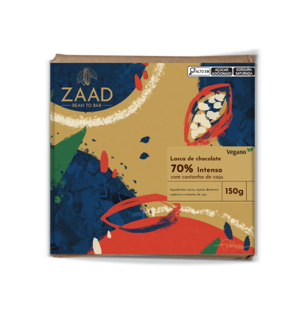 Lasca de Chocolate 70% com Castanha de Caju - 150g