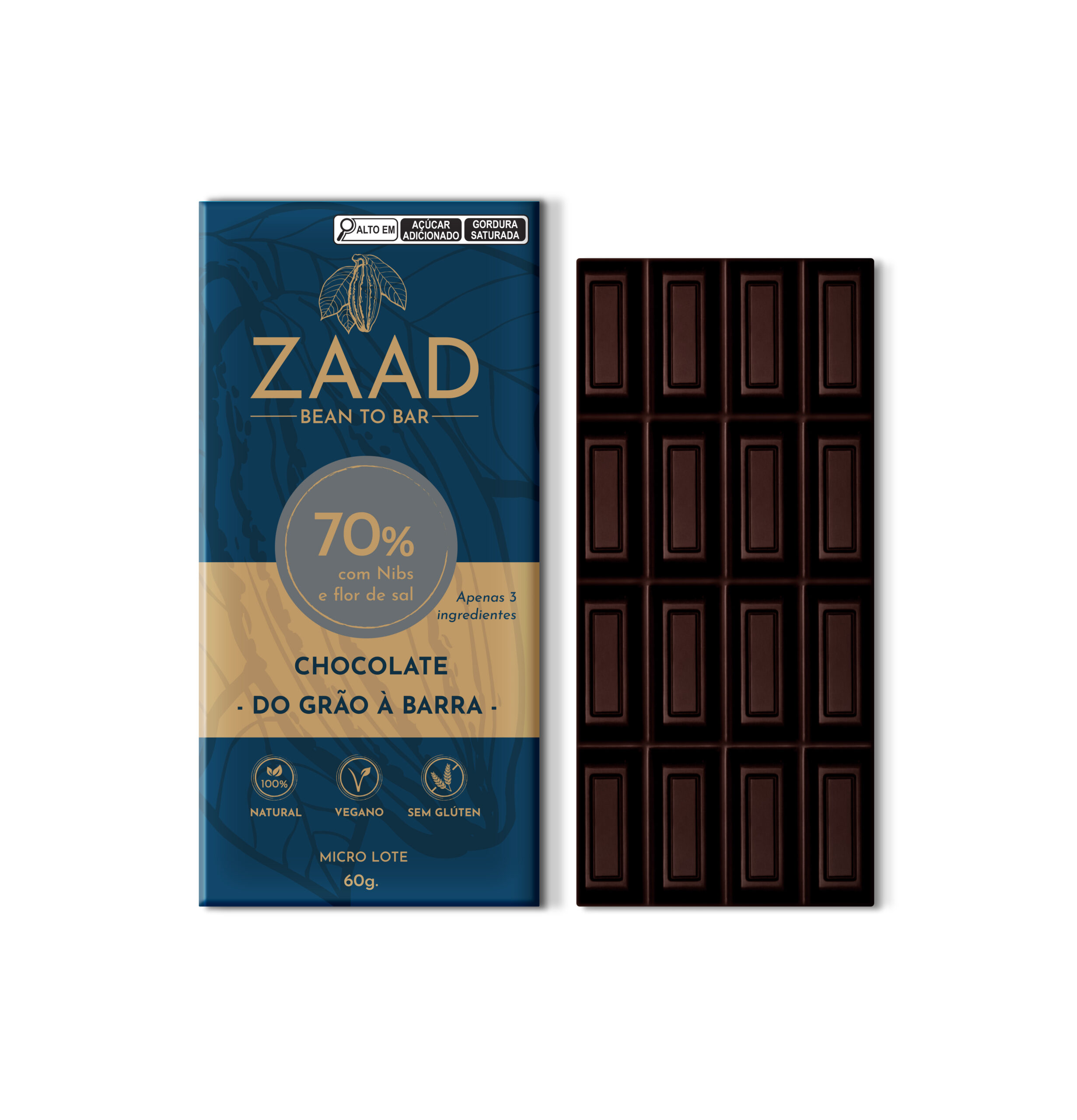 Chocolate Intenso 70% com Nibs de cacau e flor de sal