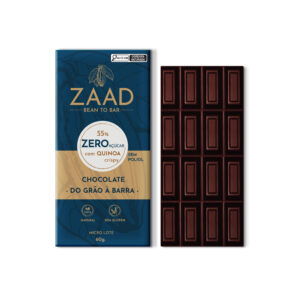 Chocolate 55% Zero Açúcar com Quinoa Crispy – leve, cremoso e nutritivo.