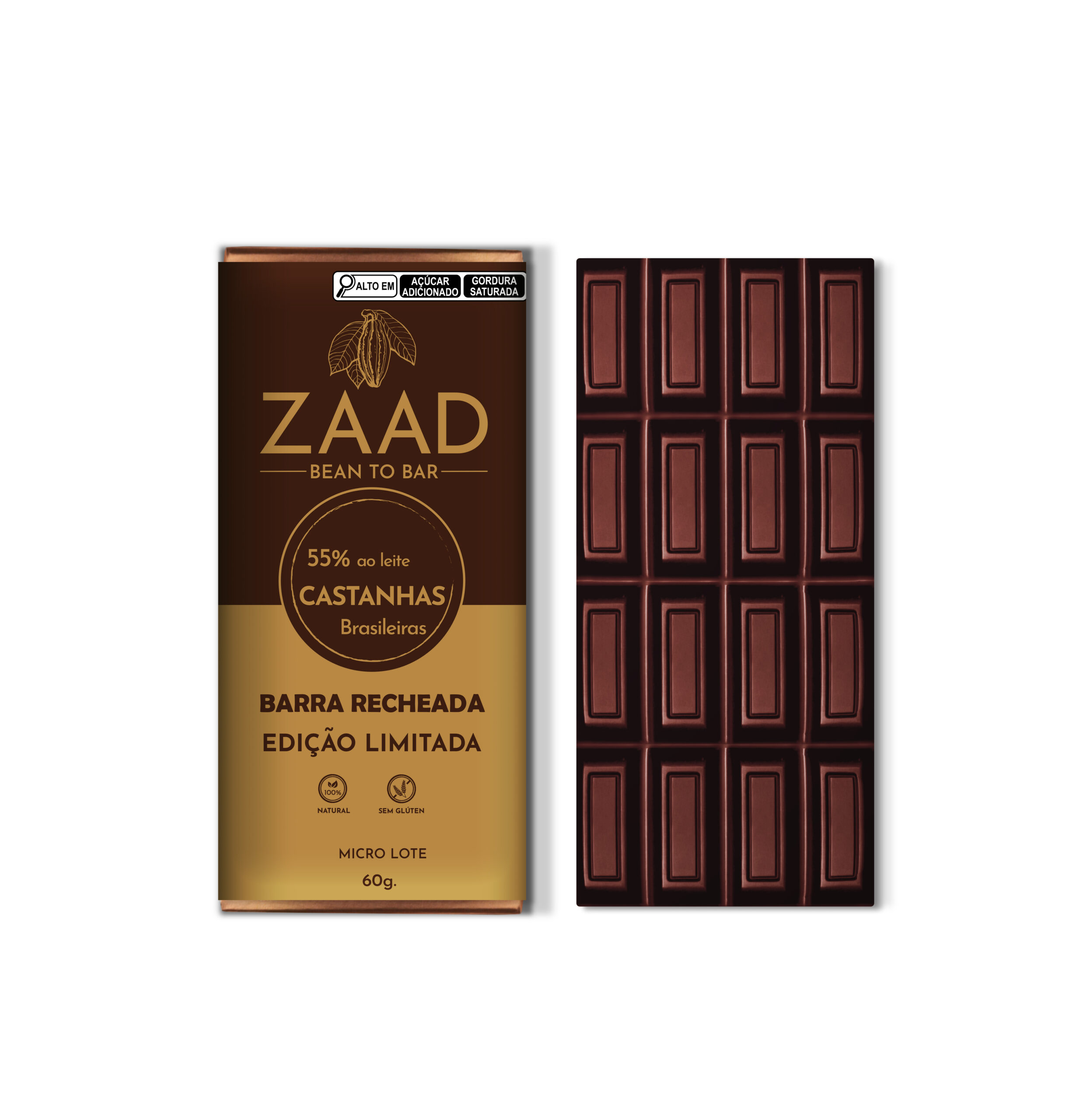 Chocolate 55% ao Leite - Barra Recheada com Praliné de Castanhas Brasileiras – EDIÇÃO LIMITADA